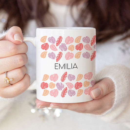 Tropical leaves - Custom name mug