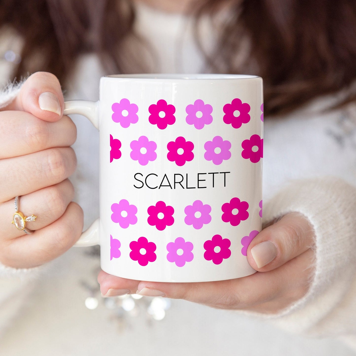 Pink flower - Custom name mug