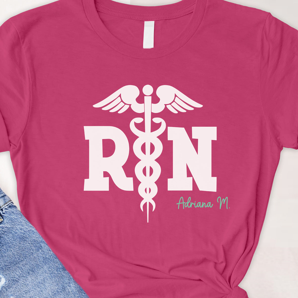 Register Nurse, rod of Asclepius Tee - Custom name