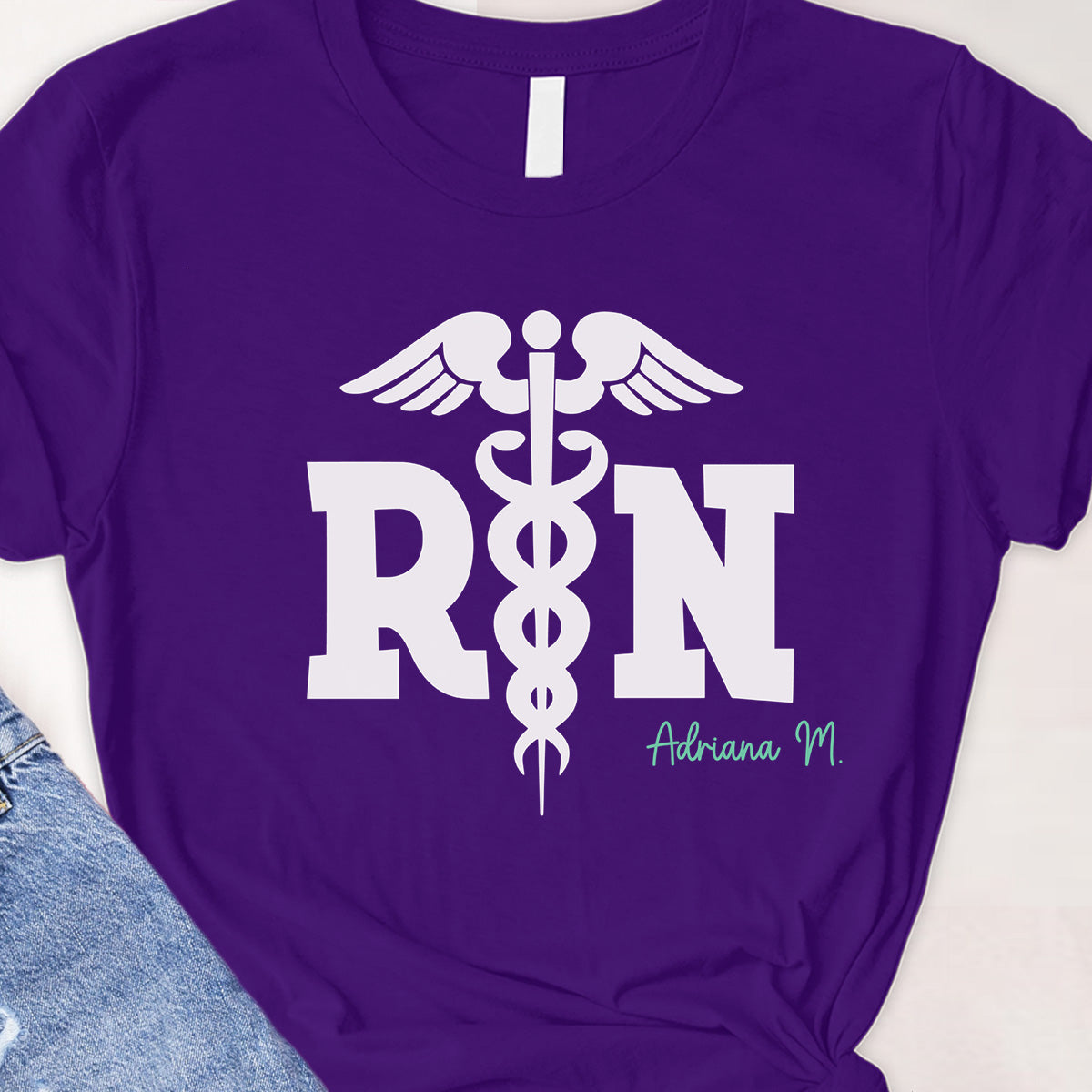 Register Nurse, rod of Asclepius Tee - Custom name